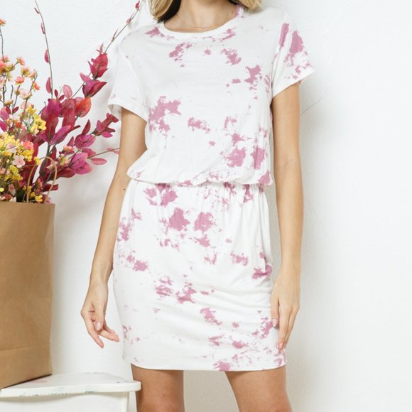 Minimalist Pink Tie Dye short sleeve dress tee shirt dress - Picture 5 of 6